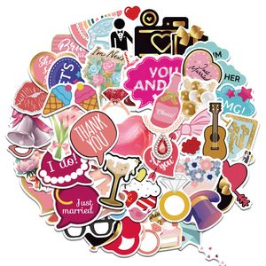 50 -stcs/veel gelukkige bruiloftstickers voor skateboardauto baby helm potlood kist dagboek telefoon laptop planner decor boek album Kids Toys Guitar Diy Decals