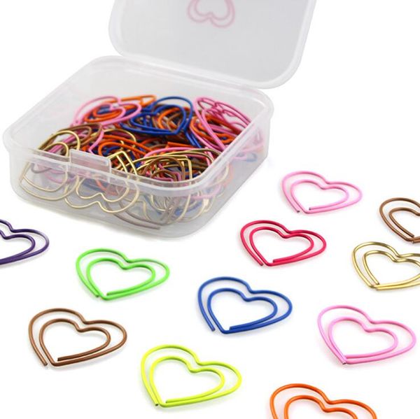 50pcs / lot Coeur en forme de papier clips de marque Signet Planner Outils Scrapbooking Outils Memo Clip Motel Binder Papier Couleur aléatoire