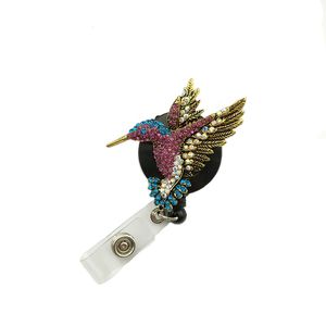 50 -stcs/lot RhinestoonOne Key Rings Hummingbird Animal Bird Crystal Badge Holder Reel Clip voor schoolverpleegkundige accessoires