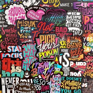 Autocollant inspirant avec phrases courtes, lettres anglaises, série de dessins animés, pour skateboard, ordinateur portable, bagages, Scrapbook, 50 pièces/lot