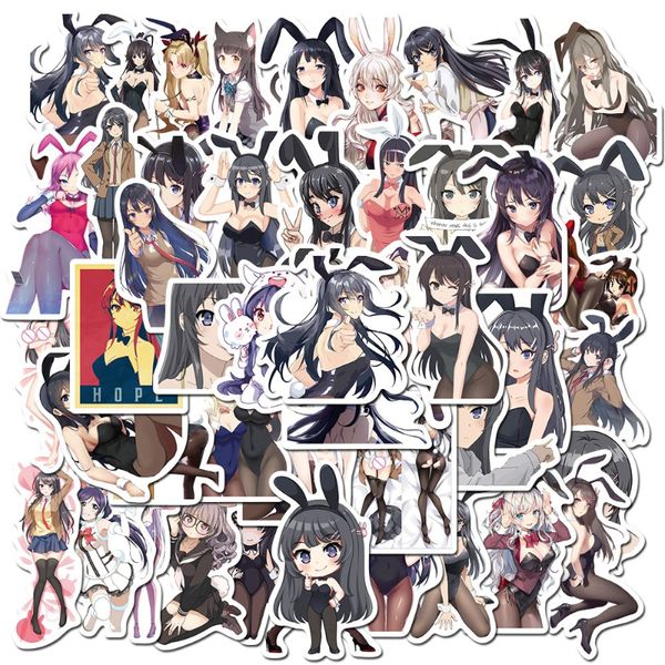 50 unids/lote Japón Anime Sexy dibujos animados chica conejito pegatinas para Snowboard portátil equipaje nevera DIY estilismo vinilo decoración del hogar pegatinas