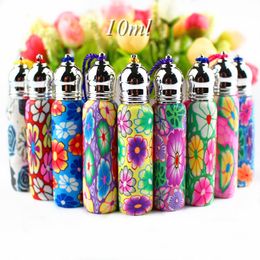 50 stks / partij Mooie 10 ml Glass Roll on Flessen Polymeer Clay Roller Essential Oil Fles Leeg Parfum Injectieflacons met Glazen Bal 201013