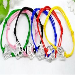 50 unids / lote Lucky String Paw Print Charms Lucky Red Cord Pulsera Ajustable DIY Joyería NUEVO Gift264L