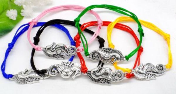 50 unids/lote Lucky String Sea Horse Charms Lucky Red Cord pulsera ajustable DIY joyería nuevo regalo