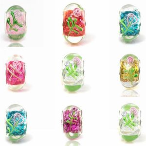 Lote de 50 Uds. De cuentas de cristal de flores estampadas hermosas mezcladas para la fabricación de joyas, cuentas sueltas de murano DIY para pulsera entera a granel Lo299n