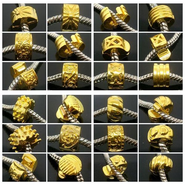 50pcs Lot mixte Cuivre Base Plaqué Or Clip Bouchon Charmes pour la Fabrication de Bijoux DIY Perles pour Bracelet Européen Entier en Vrac L222F