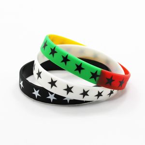 50 stks / partij Multi-kleur vijfpuntige ster armband, klassieke gedrukte hiphop siliconen polsband, promotie cadeau, silicium polsbandje