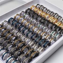 50 unids/lote anillos giratorios multicolores de acero inoxidable para mujeres y hombres estilo mixto joyería giratoria regalos de fiesta al por mayor 240201