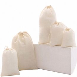 50 pcs/lot sacs de scories de Cott naturel sac de gaze de cordon pour le thé séché Fr emballage organisateur de stockage sacs Logo personnalisé P9TY #