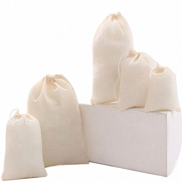 50pcs / lot Sacs de scories Natural Cott Sac à cordon de garniture pour le rangement de rangement de rangement d'emballage de thé séché Sacks Custom Logo x8id #