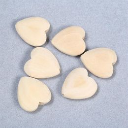 Lote de 50 Uds. De cuentas espaciadoras de madera en forma de corazón de Color de madera Natural para fabricación de joyas para niños, agujero Horizontal de 25mm, cuentas de madera DIY 315A