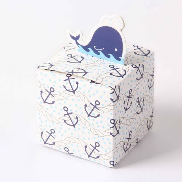 Envío Gratis, 50 Uds., caja de dulces con forma de delfín azul, caja de regalo, bolsa de papel, caja de regalo para 4 niñas y niños, regalo de cumpleaños para bebés