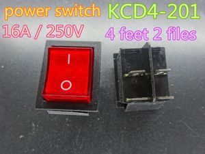 50pcs / lot rouge KCD4-201 4 pieds 2 Fichiers Alumineuse à bascule lumineuse 16A / 250V En stock