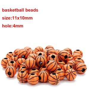 50 stks / partij Oranje 11x10mm Acryl Kralen Ronde Sport Basketbal Charm Bead 4mm Gat Fit voor Armband Ketting DIY Sieraden Maken
