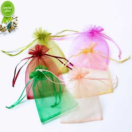 50 pcs/lot sac cadeau en Organza pour bijoux 24 couleurs pochettes à cordon pour mariage noël bonbons sacs cadeaux bijoux emballage