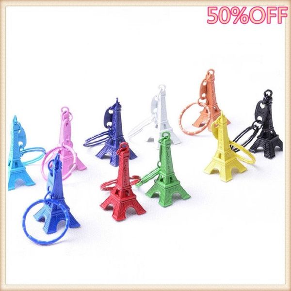 50pcs / lot Paris Tour Eiffel Porte-clés Mini Tour Eiffel Couleur Bonbon Porte-clés Magasin Publicité Promotion Service Équipement Keyfob293k