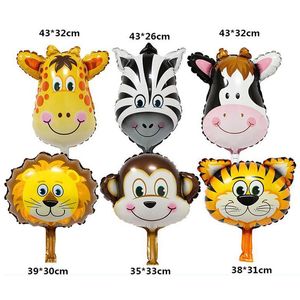 50pcs / lot décoration de fête mini animaux de bande dessinée feuille ballon tigre lion vache singe aluminium film ballon; enfant jouet anniversaire fête de mariage-décoratif