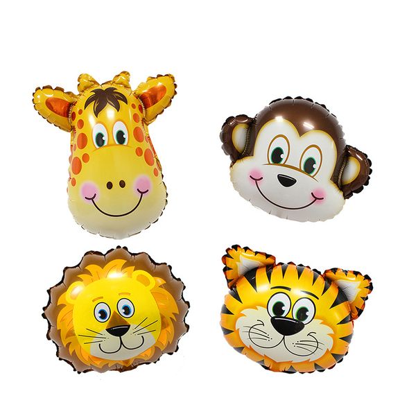 50 unids/lote decoración de fiesta Mini animales de dibujos animados globo de aluminio tigre león vaca mono globo de película de aluminio; juguete para niños cumpleaños boda fiesta-decorativo