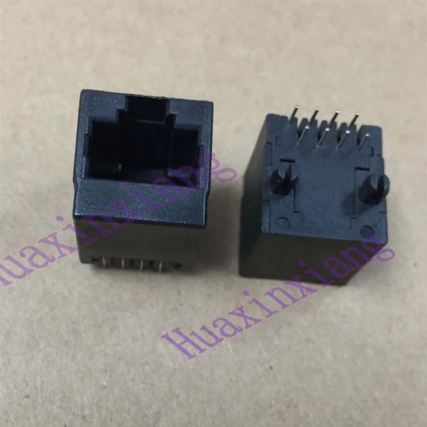 50 unids/lote PCB RJ45 8P8C hembra Jack/conector de enchufe 180 grados tipo Vertical plástico negro con borde