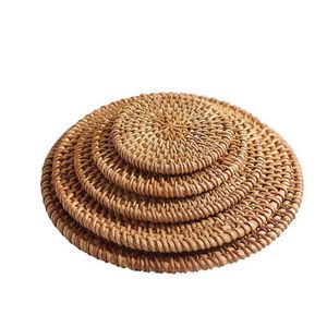 50-stcs/lot placemat pad Coasters Keukentafel Matten Rattan Coaster Bowl Mats Padding Mat Isolatiekussen Ronde Placemats Handgemaakt