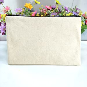 40 stks / partij vlakte natuurlijke licht ivoor kleur puur katoen canvas portemonnee met zwarte rits matching kleur voering lege canvas rits pouch