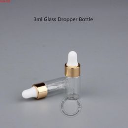 50 stks / partij Promotie 3ML Lege Glas Essentiële Olie Cosmetische Fles Parfum Container Mini 3CC Fial met Pipet Dropper Jar Hood Aantal