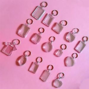 50 teile / los Rechteck Herz Runde Stile Transparent Blank Acryl Einsatz Po Bilderrahmen Schlüsselanhänger Schlüsselanhänger Diy Split Ring Gift203i