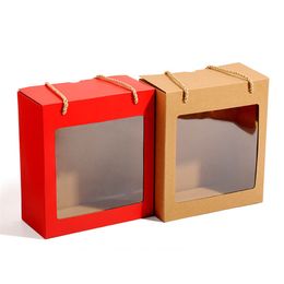 50 stcs/veel rode kraft papieren doos kerstcadeau verpakking cadeauboxen raam snoep/cake display doos voor babydouche bruiloft