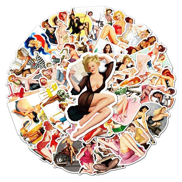 50pcs / lot Sexy Retro Girl Stickers Vintage Beauty Girls Girls Stickers Vinyl Afficulture étanché