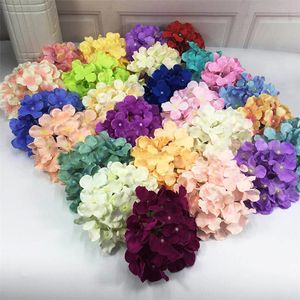 50 pcs/lot soie hortensia fleur artificielle soies à la main Rose tête de fleur pour la décoration de mariage fleur-mur 16 cm en gros ZC983