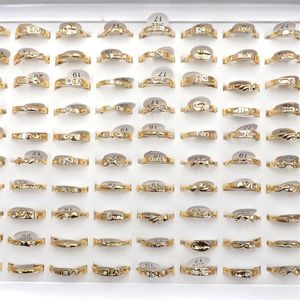 50 stks veel eenvoudige dames goud kleur vinger ringen zirconia element gemengd ontwerp voor liefhebbers267r