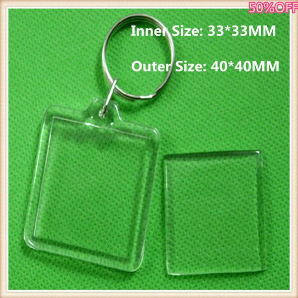 50pcs / lot Carré En Forme Transparent Blanc Acrylique Insérer Photo Cadre Photo Porte-clés Porte-clés Diy Split Anneau Porte-clés H0915