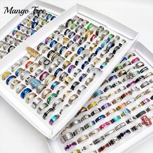 50Pcs Lot Trendy Stainless Steel Rings for Women Men Wholesale Mixed Wedding Jewelry Gift Couple Accessories Finger Ring Anillo 220713