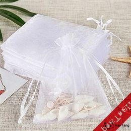 50pcs / lot Sacs en tulle 7x9 / 9x12 / 11x16 / 13x18cm Sac à organza Mariage Voile Christmas Gift Bag Jewelry Emballage Tulle Tissu 5Z