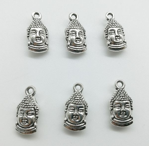 50 pcs/Lot double face bouddha tête alliage pendentif à breloque rétro bijoux bricolage porte-clés Tibet pendentif en argent pour Bracelet boucles d'oreilles 15*7mm