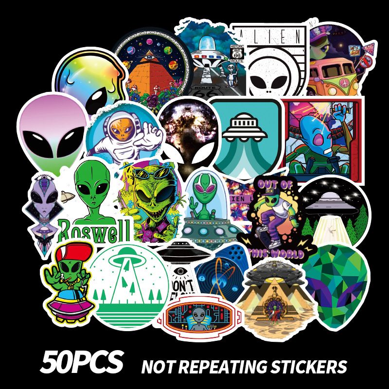 50st/Lot UFO Alien Astronaut Rocket Waterproof Stickers för bärbar dator skateboard gitarrbil cykel motorcykel ps4 telefon anteckningsbok dekal