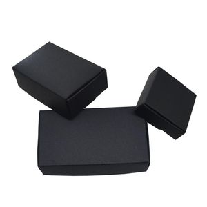50pcs / lot Différentes tailles Black Boutique Package Kraft Paper Box Pliable Craft Paper Boxes pour bijoux de mariage Gift Storage Decorat258F