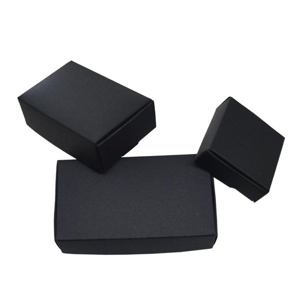 50pcs / lot Différentes tailles Black Boutique Package Kraft Paper Box Pliable Craft Paper Boxes pour le stockage de cadeaux de bijoux de mariage Decorat219k
