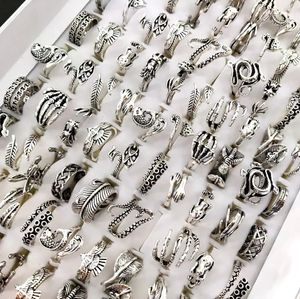 50 pcs/lot vif mignon Animal design Vintage Punk argent plaqué alliage anneaux femmes mâle Biker anneau ouverture réglable Styles 240313