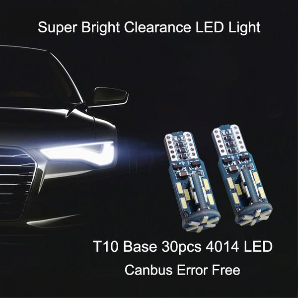 50 unids/lote de bombillas LED blancas para coche T10 194 168 W5W Wedge 30SMD 4014 Canbus sin Error para lámparas de liquidación luces de matrícula 12V 24V