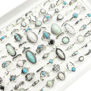 50 pcs/Lot gros gros opale pierre bagues pour femmes bohême blanc émail acrylique goutte d'eau sculpté creux bijoux fille 240312