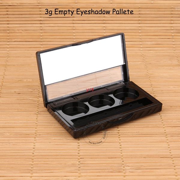 50 unids/lote venta al por mayor de plástico negro vacío 3g caja de sombra de ojos con espejo 1/10OZ mujeres DIY cepillo embalaje recargable 3ml contenedorbuena calidad