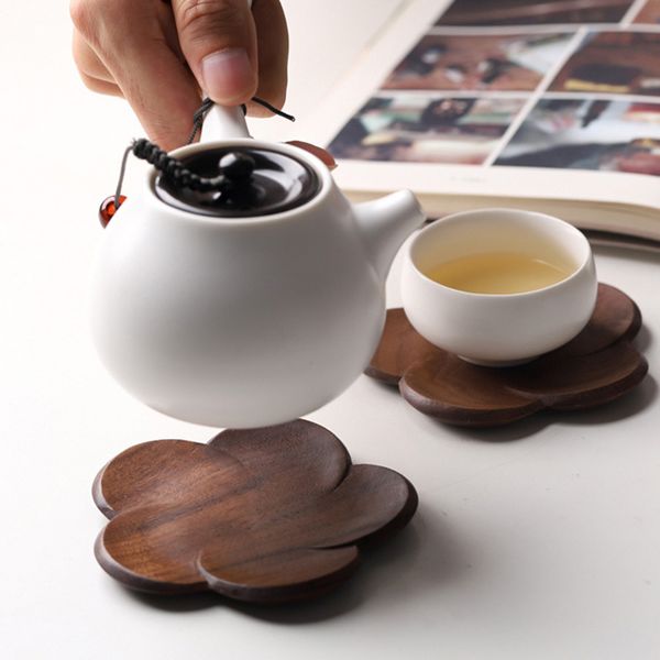 50 Pcs/Lot sous-verres en bois fleur isolation thermique support de verre cuisine boisson accessoire pétale en forme de tasse de thé tapis en gros
