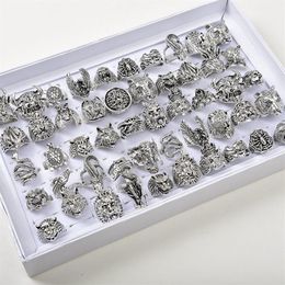 50 Uds lotes anillos de animales Vintage Punk gótico mezcla dragón Lobo Tigre perro león búho mezcla estilo joyería de Metal para hombres mujeres 289S