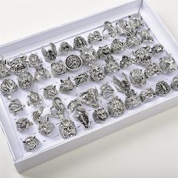 50 Uds lotes anillos de animales Vintage Punk gótico mezcla dragón Lobo Tigre perro león búho mezcla estilo joyería de Metal para hombres mujeres 247O