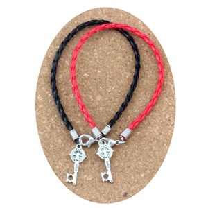 50 stks/partijen Lederen Armband Antiek Zilver Benedict Medaille Cross Key Religieuze Charms Hangers (rood Zwart)