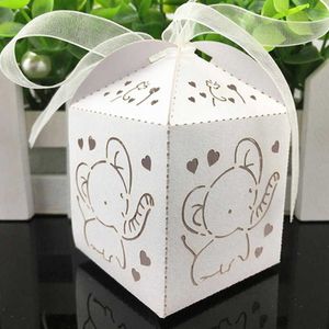 50pcs Lovely Baby Elephant Laser Cut Candy Box Gift Box Baby Shower Souvenir Kids Party Favors Happy Birthday Wedding Decortions 210724