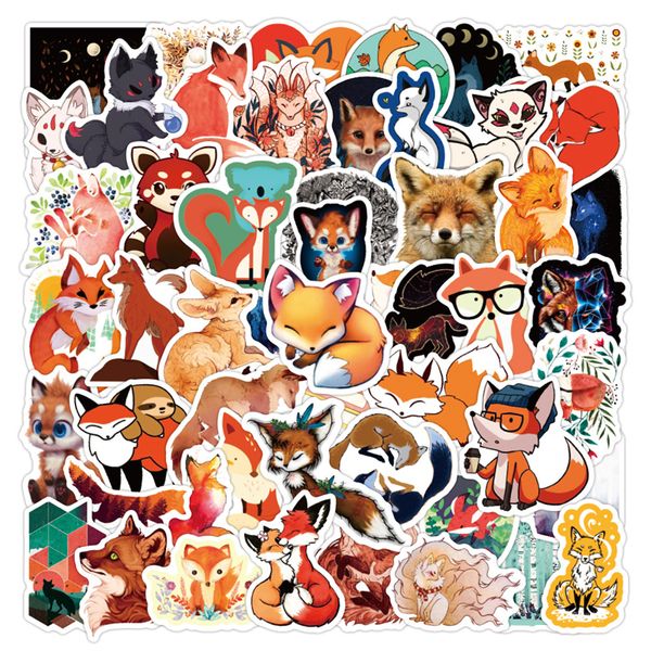 50pcs beaux autocollants de renard mignon animaux sournois graffiti kids jouet skateboard voiture motocycle bicycle autocollant d￩calcomanies en gros