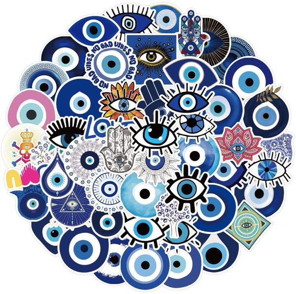 50 pièces Lucky Devil's Eye autocollants bleu yeux autocollant mauvais yeux pour bricolage bagages ordinateur portable planche à roulettes vélo décalcomanies en gros