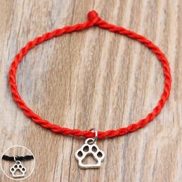 50 stks Lucky Paw Print Charms Handgemaakte Rode String Cord Lucky Armbanden Pulseras Bangle voor Vrouwen Mannen Armband Mode-sieraden